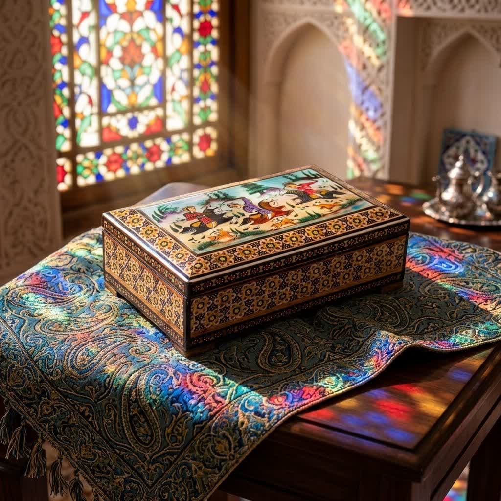 جعبه خاتم کاری استخونی مدل چوگان 10در16