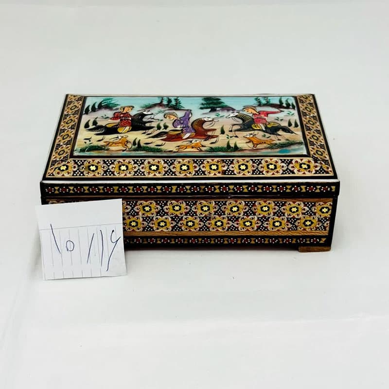 جعبه خاتم کاری استخونی مدل چوگان 10در16 — تصویر ۵