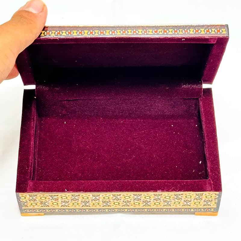 جعبه خاتم کاری تک گل استخونی مدل چوگان 8در11 — تصویر ۳