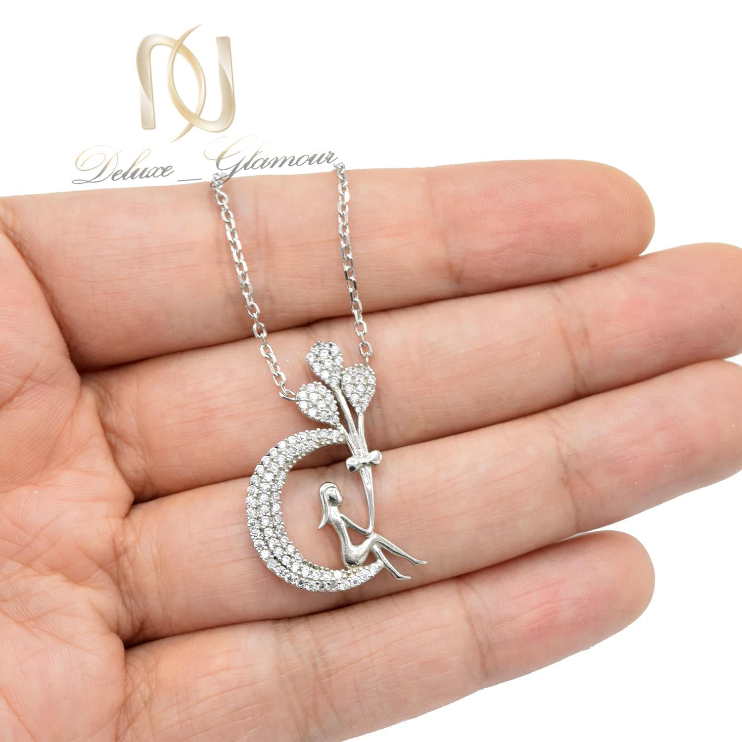گردنبند دخترانه نقره طرح ماه و دخترک nw-n699 — تصویر ۳