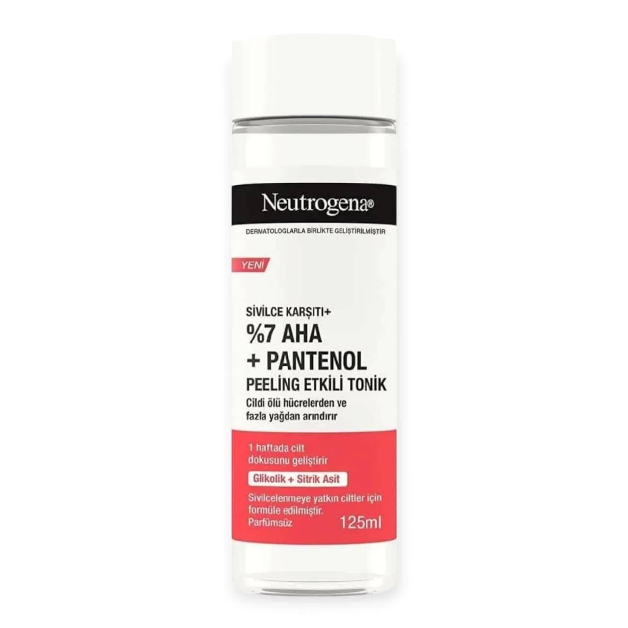 تونر لایه بردار ضد جوش و آکنه پلاس نوتروژیناNeutrogena حاوی AHA و PANTENOL حجم 125 میل