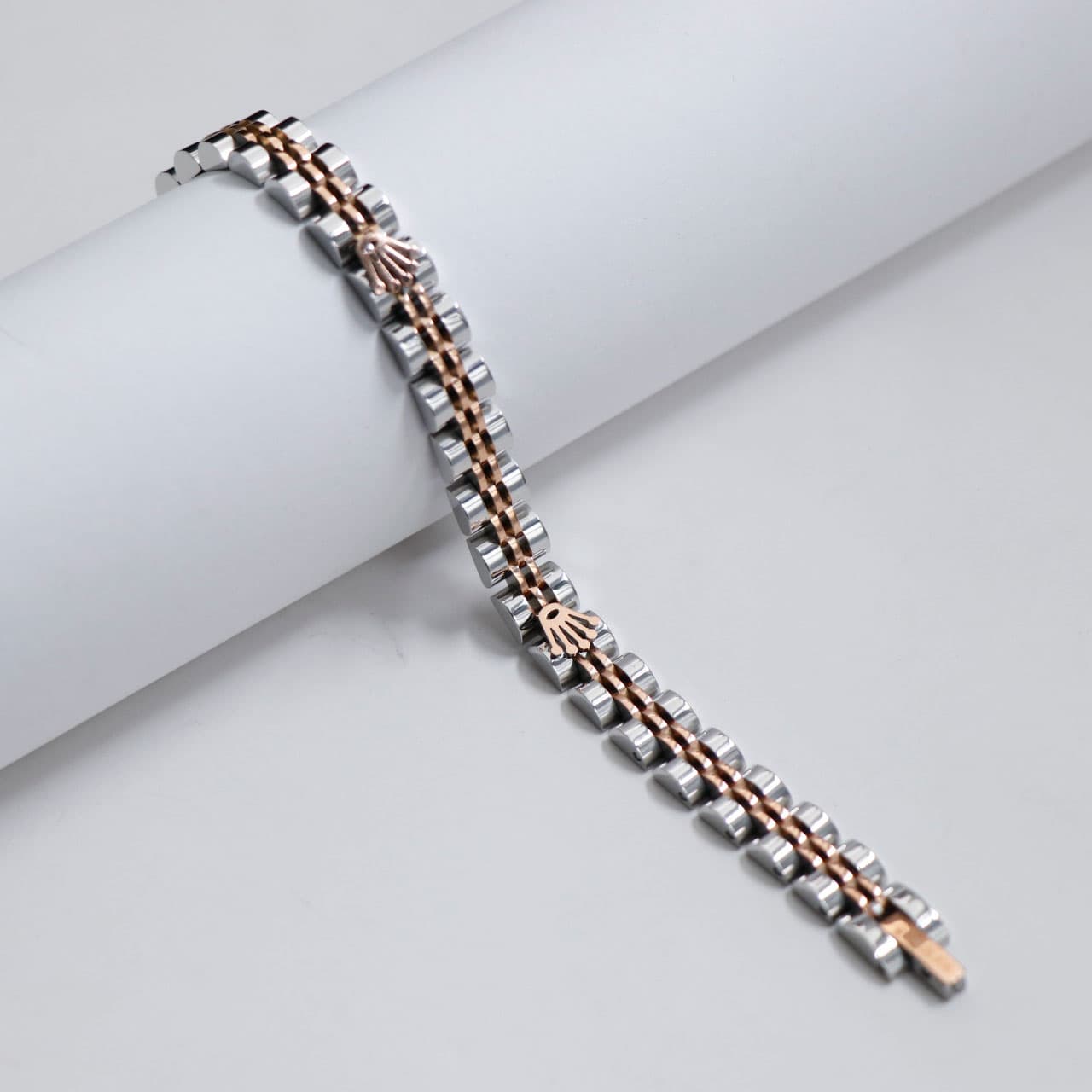 دستبند رولکس مردانه رنگ طلایی نقره ای 8mm وارداتی 11 کد 72050 — تصویر ۳