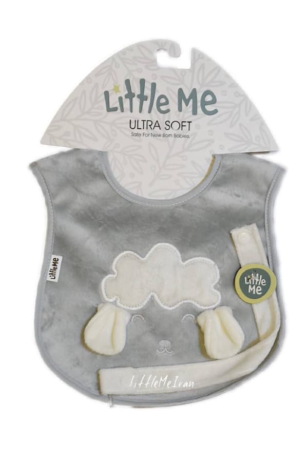 پیشبند نوزادی به همراه بند پستانک little me طرح گوسفند رنگ طوسی