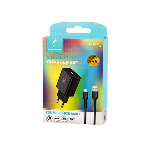 شارژر دیواری Sky Dolphin 12W مدل SC07V + کابل MicroUSB — تصویر ۲