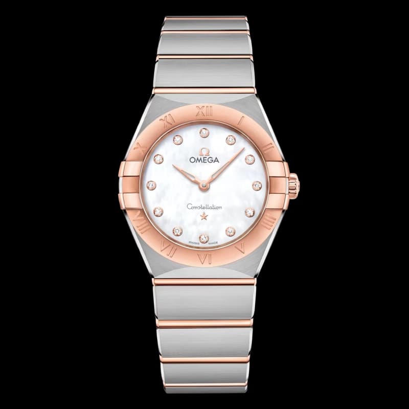 امگا Constellation Quartz 28 مرواریدی سفید نگین‌دار و Sedna Gold | رفرنس 131.20.28.60.55.001
