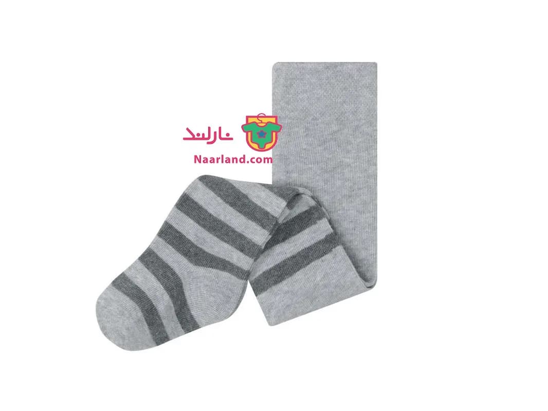 جوراب شلواری پشت کرکی نوزادی ضخیم لوپیلو خاکستری راه راه