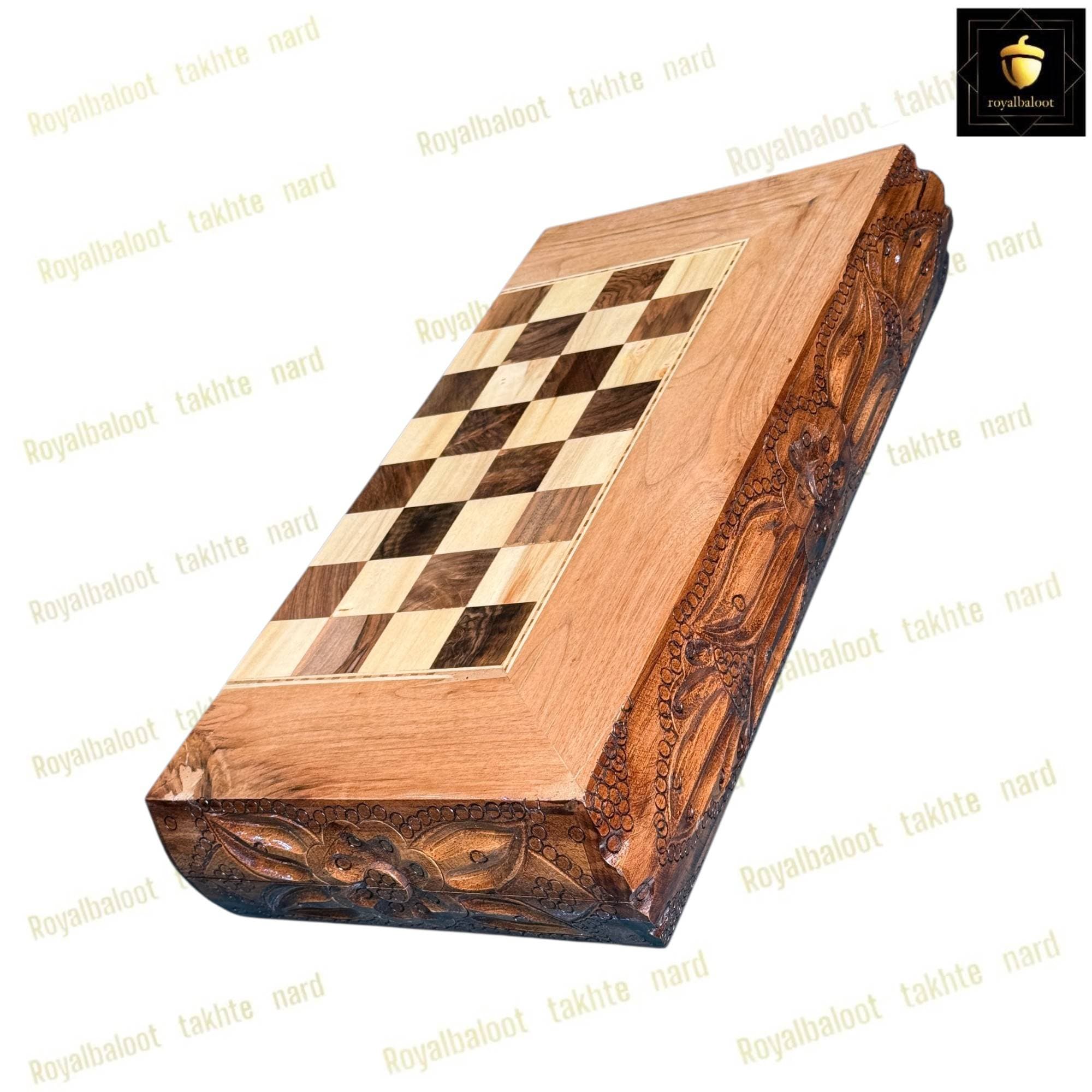 تخته نرد و شطرنج چوبی منبت سنتی کد 687 — تصویر ۴