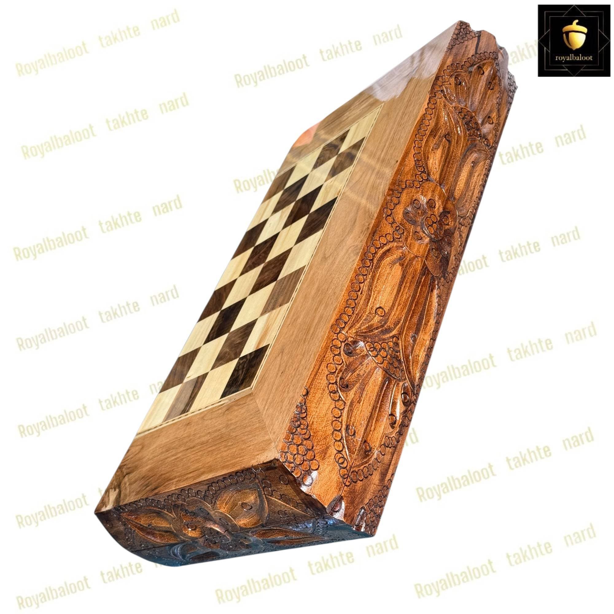 تخته نرد و شطرنج چوبی منبت سنتی کد 687 — تصویر ۳