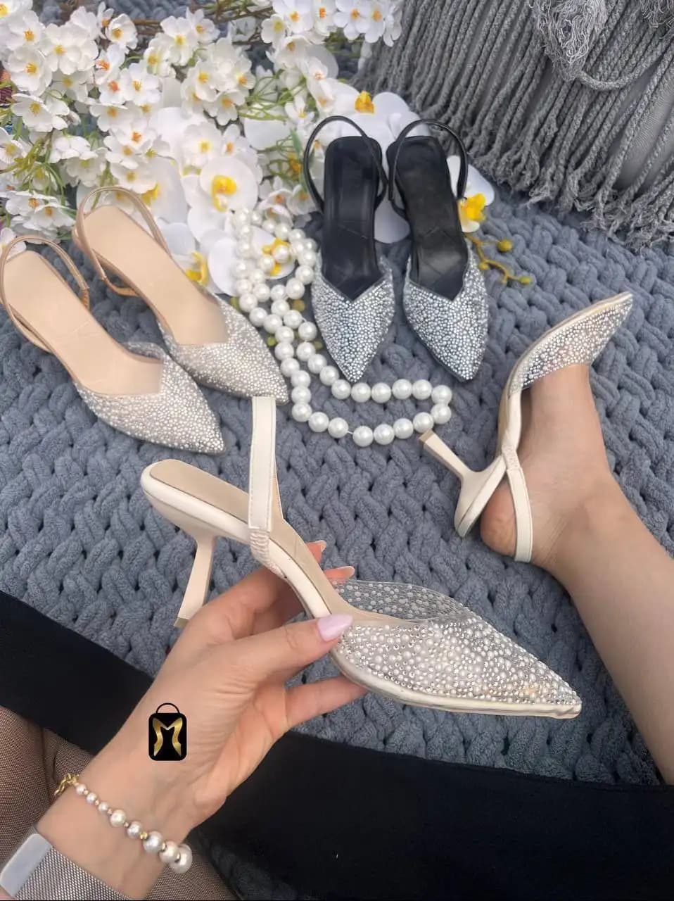 کفش مجلسی زنانه طلقی مرواریدی کد 6068