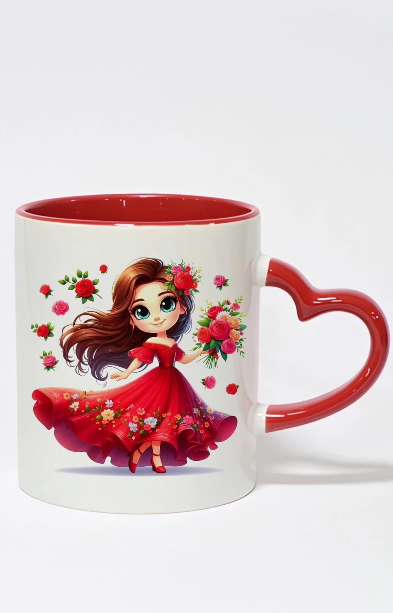 ماگ دسته قلبی رنگی طرح دختر girl کد 10044