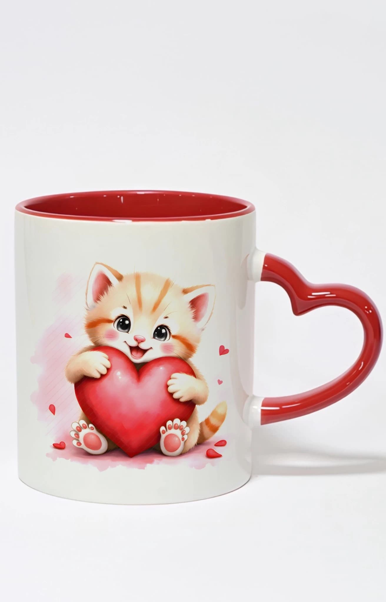 ماگ دسته قلبی رنگی طرح گربه cat کد 10025