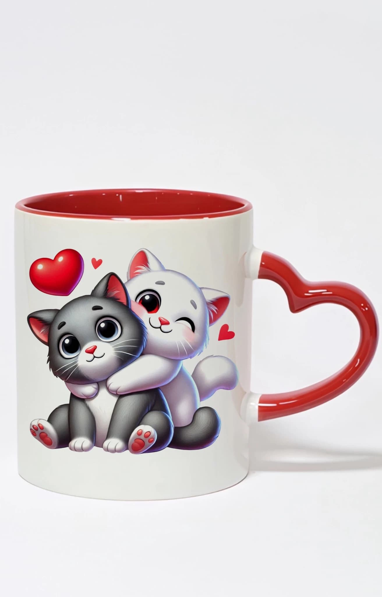 ماگ دسته قلبی رنگی طرح گربه cat کد 10024