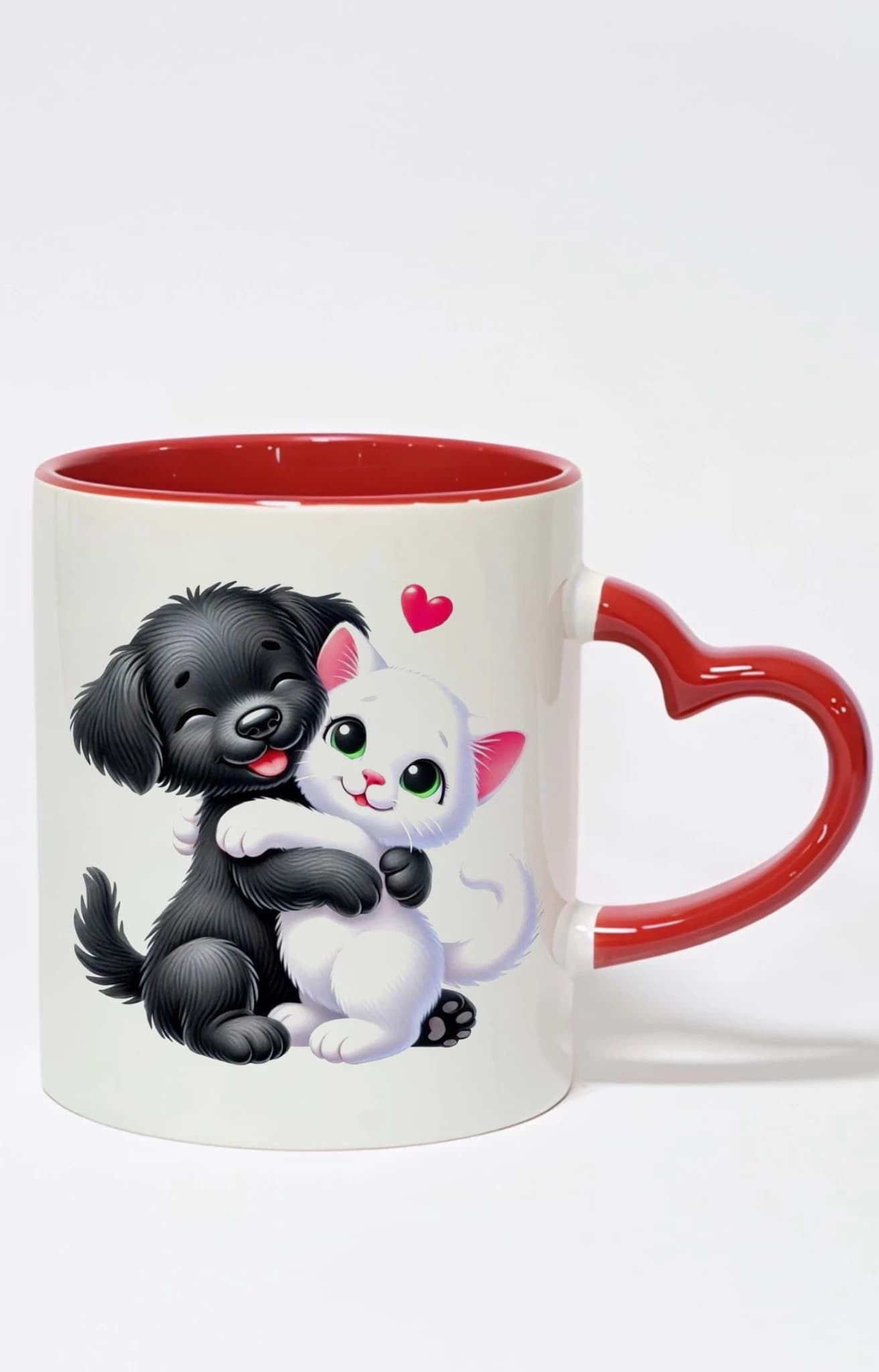 ماگ دسته قلبی رنگی گربه و سگ کد 10023