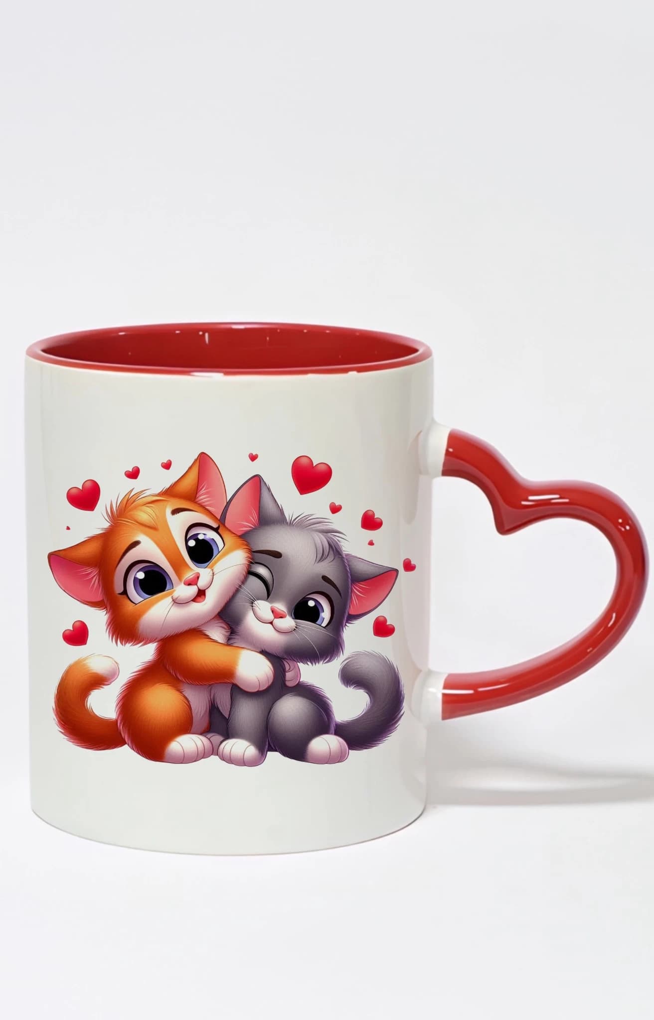 ماگ دسته قلبی رنگی طرح گربه cat کد 10021