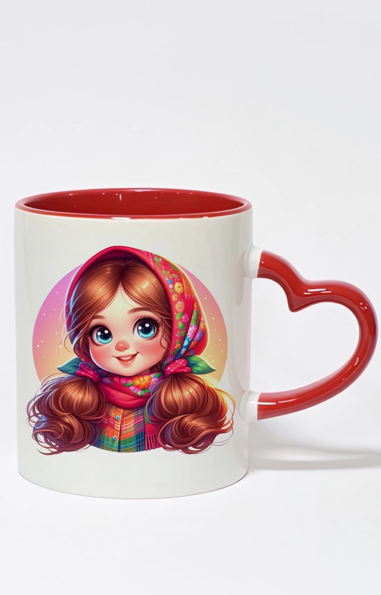 ماگ دسته قلبی رنگی طرح دختر girl کد 10016