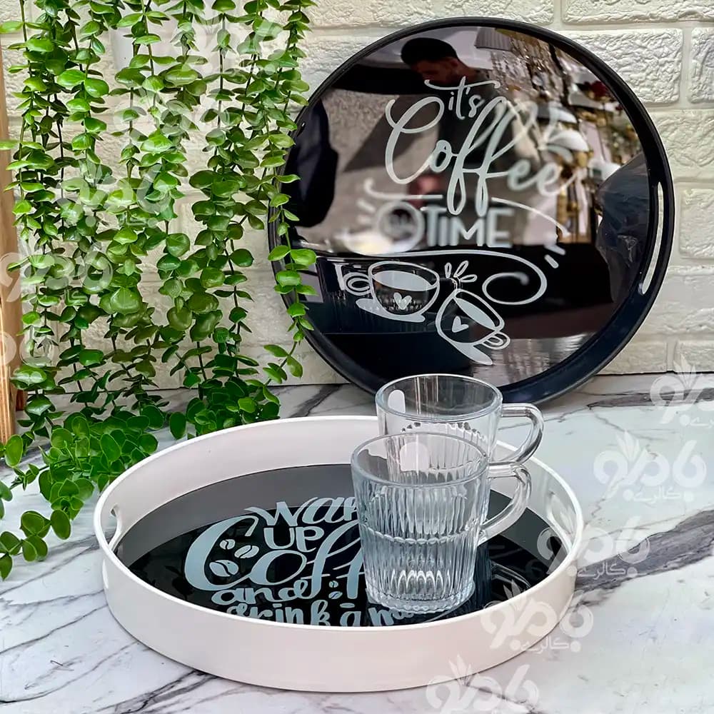 سینی پلاستیکی گرد لبه دار شیشه ای رایکا