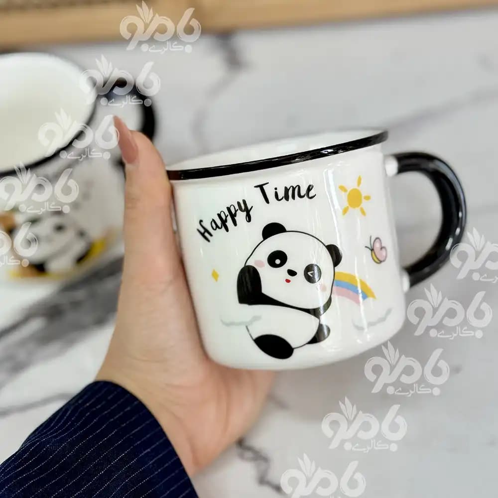 ماگ سرامیکی پاندا دسته و لب مشکی — تصویر ۲