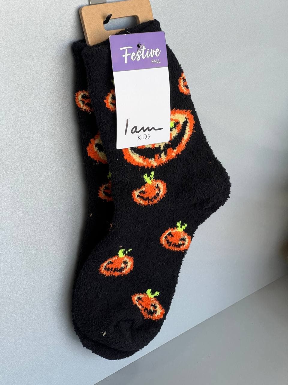 🎃 جوراب بچگانه مخملی کدو تنبل هالووین