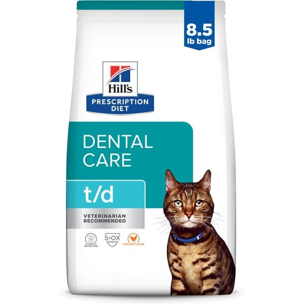 غذای خشک درمانی گربه بالغ هیلز t/d Dental Care مراقبت دندان طعم مرغ ۳.۸۶ کیلوگرم | Hill’s Prescription Diet t/d Dental Care Chicken Flavor Dry Cat Food, 8.5-lb bag