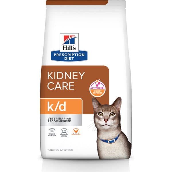 غذای خشک درمانی گربه بالغ هیلز k/d Kidney Care مراقبت کلیه طعم مرغ ۱.۸۱ کیلوگرم | Hill’s Prescription Diet k/d Kidney Care with Chicken Dry Cat Food, 4-lb bag