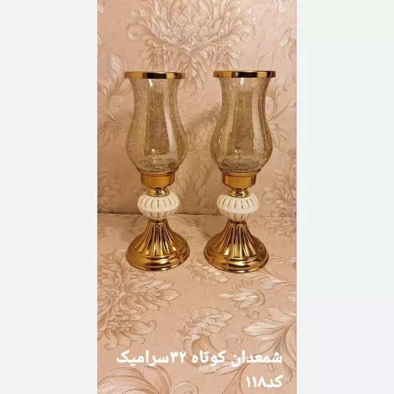 شمعدان آنتیک 32 سانتی فلزی سرامیکی کد 118 یک عددی — تصویر ۲