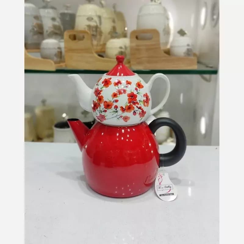 ست کتری قوری لعابی طرح تایلندی میس بتی گلدار در 4 رنگ (شهرستان(تیپاکس)و پیک(تهران)) — تصویر ۸