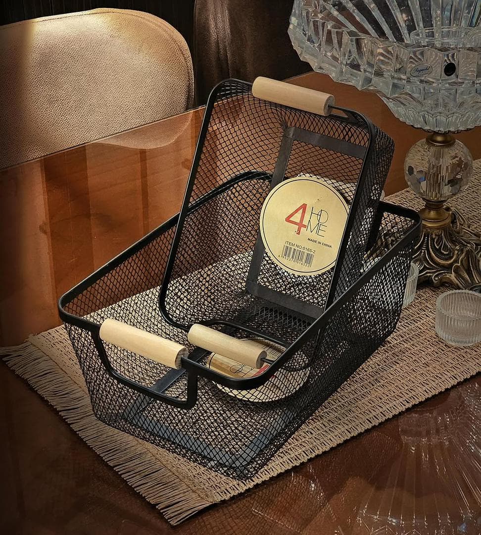 سبد فلزی دسته بامبو 4HOME