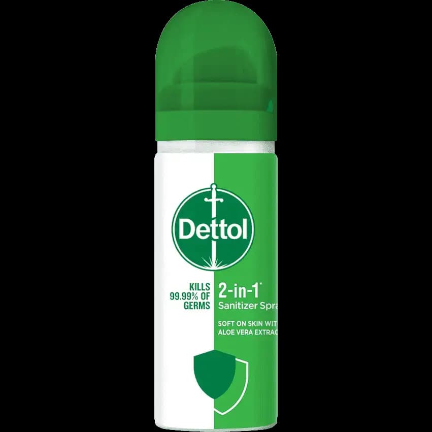 اسپری ضدعفونی کننده دست و سطوح دوکاره دتول بدون خشکی پوست 50 میل Dettol 2in1 Hand and Surface Sanitiser Spray