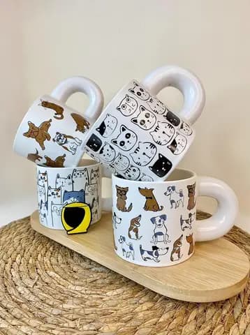 ماگ گربه سگ دسته ضخیم سرامیکی