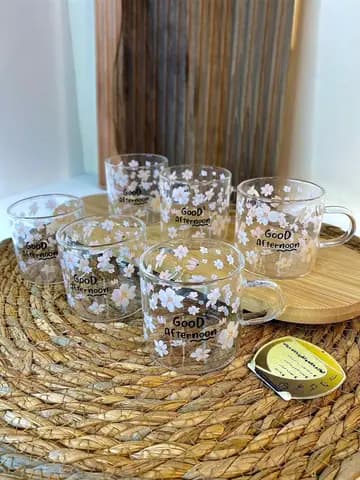 شات قهوه طرح گل بابونه پیرکس 6 عددی