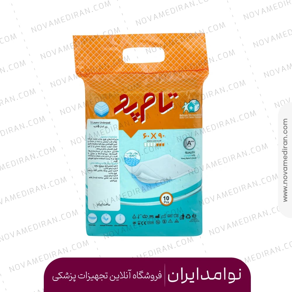 زیرانداز بیمار تام پد 5 لایه 60 در 90 بسته 5 عددی