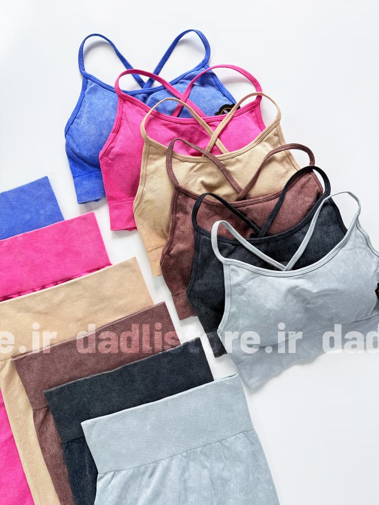 ست ورزشی زنانه سیملس سیملس نیمتنه کاپدار پشت باز بند ضربدری و لگ پشت چروک — تصویر ۷