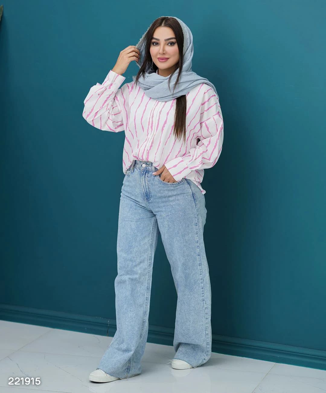 شومیز راه راه بوگاتی چاپی مدل بریتان — تصویر ۴