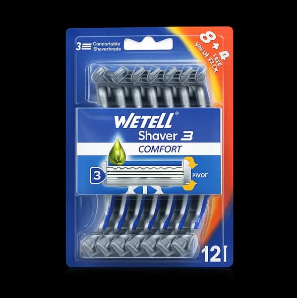 تیغ اصلاح ویتل WETELL مدل Shaver 3 COMFORT با سری متحرک پک ۱۲ عددی (۸+۴ هدیه) — تصویر ۲