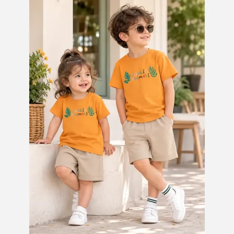 ست تیشرت شلوارک بچگانه اسپرت طرح JUNGLE مناسب سن 1 تا 7 سال جنس سوپر نخ پنبه دورو درجه یک — تصویر ۲