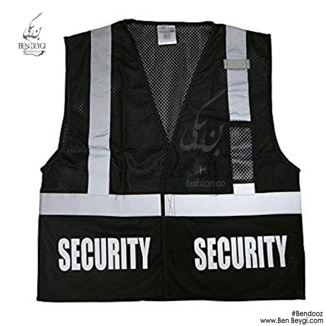 جلیقه حفاظتی نگهبانی پارچه پنبه ای شبرنگی رنگ مشکی کد 9938