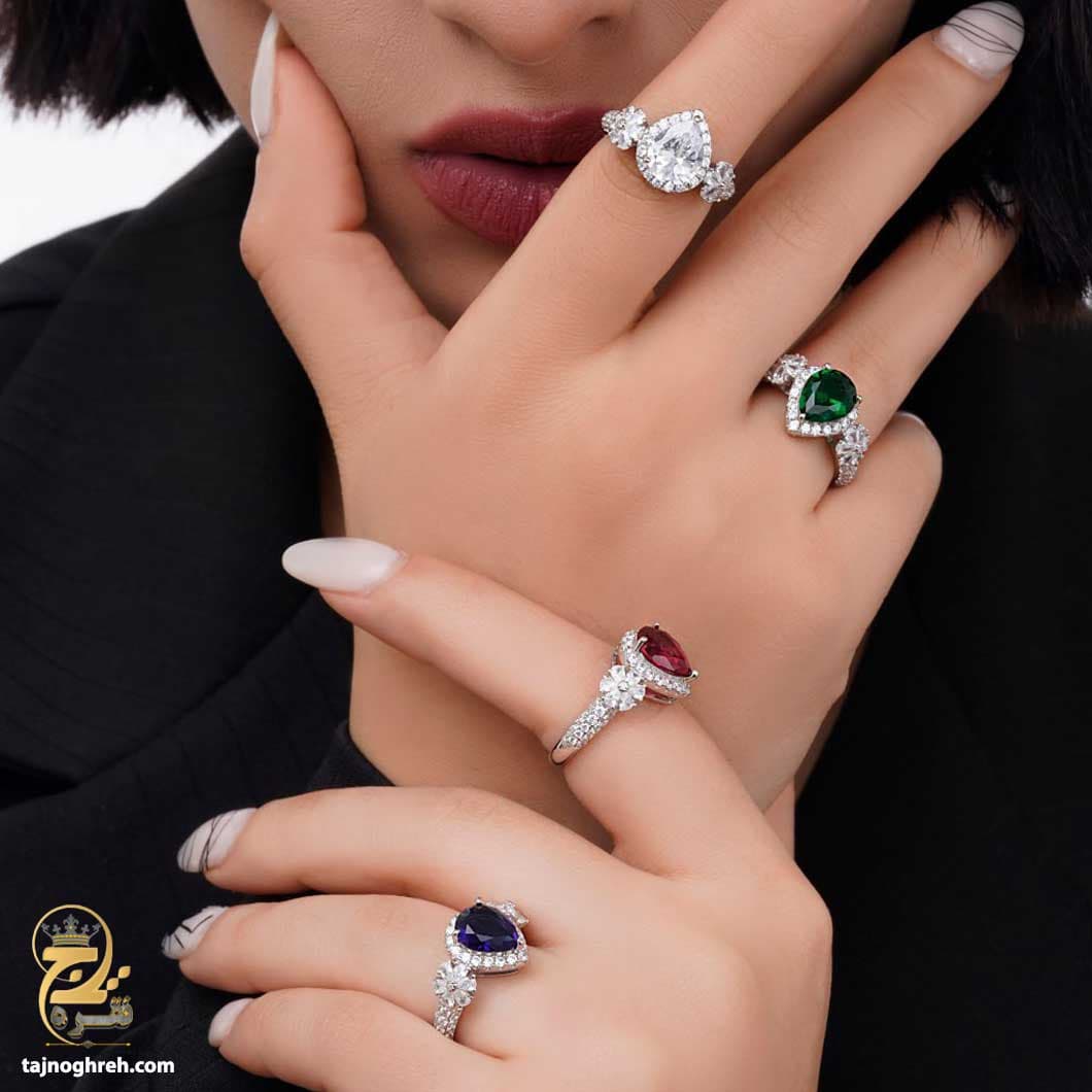 انگشتر نقره زنانه جواهری مجلسی مدل RSW F12 — تصویر ۲
