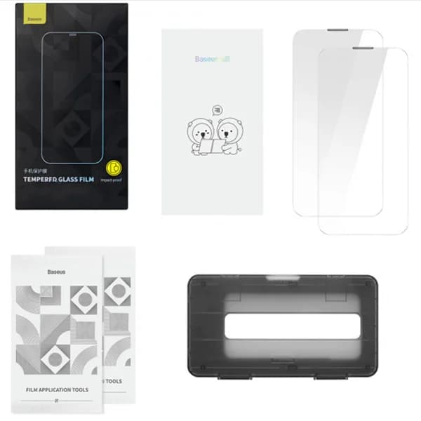 پک دوتایی گلس حریم شخصی تمام صفحه آیفون Iphone 14 Plus/Pro Max/13 Pro Max بیسوس SGBL190202 — تصویر ۲