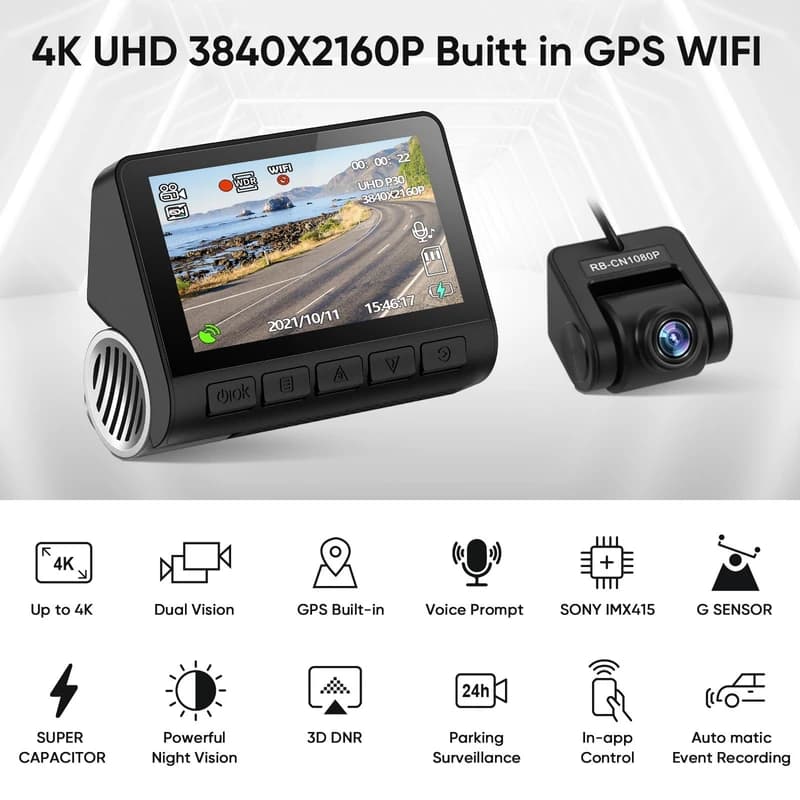 دوربین فیلم برداری خودرو مدل Dash Cam 4K + Rear Cam 1080P V55PRO کد b140 — تصویر ۲