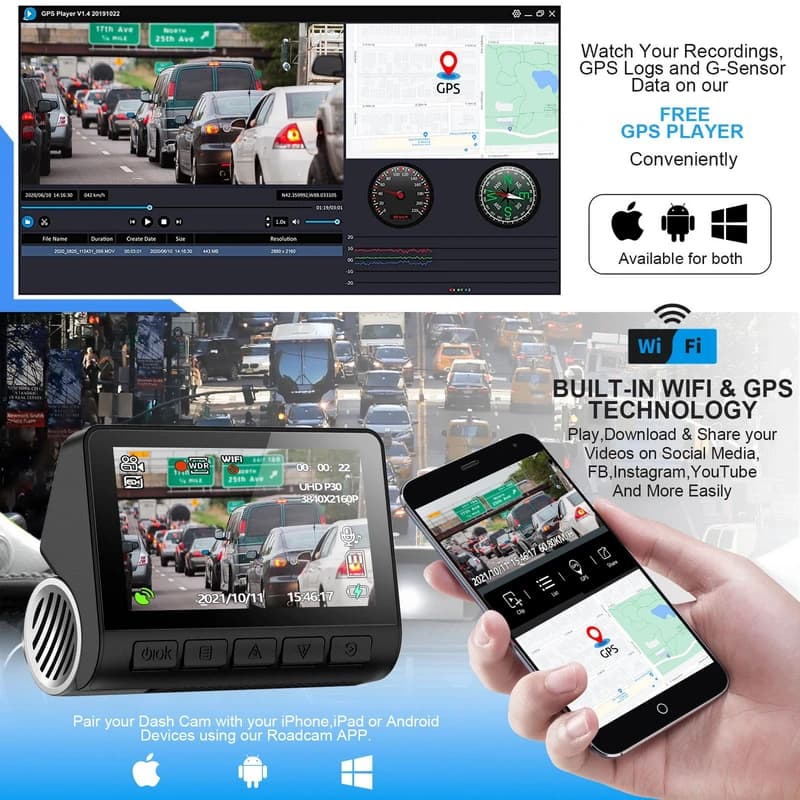 دوربین فیلم برداری خودرو مدل Dash Cam 4K + Rear Cam 1080P V55PRO کد b140 — تصویر ۵