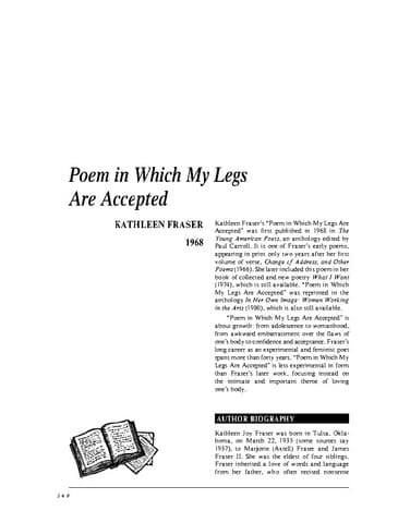 نقد شعر Poem in Which My Legs Are Accepted by Kathleen Fraser