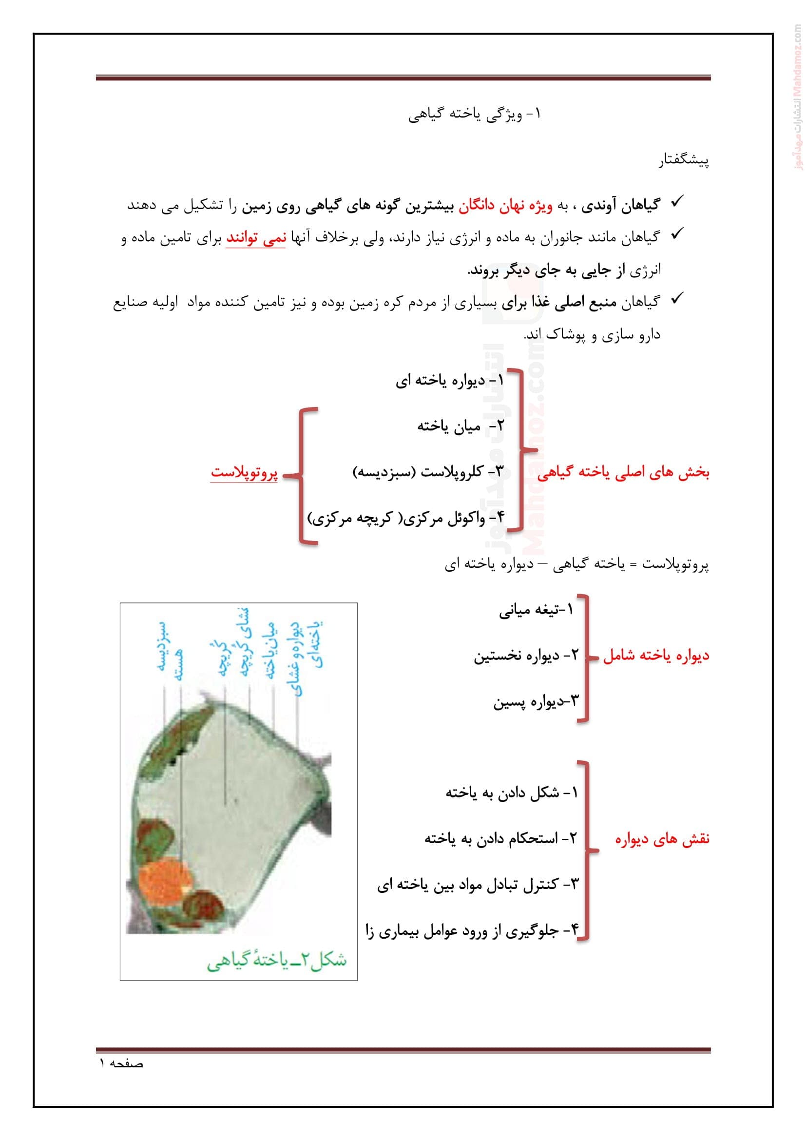 چکیده فصل 8 زیست شناسی سال یازدهم رشته تجربی