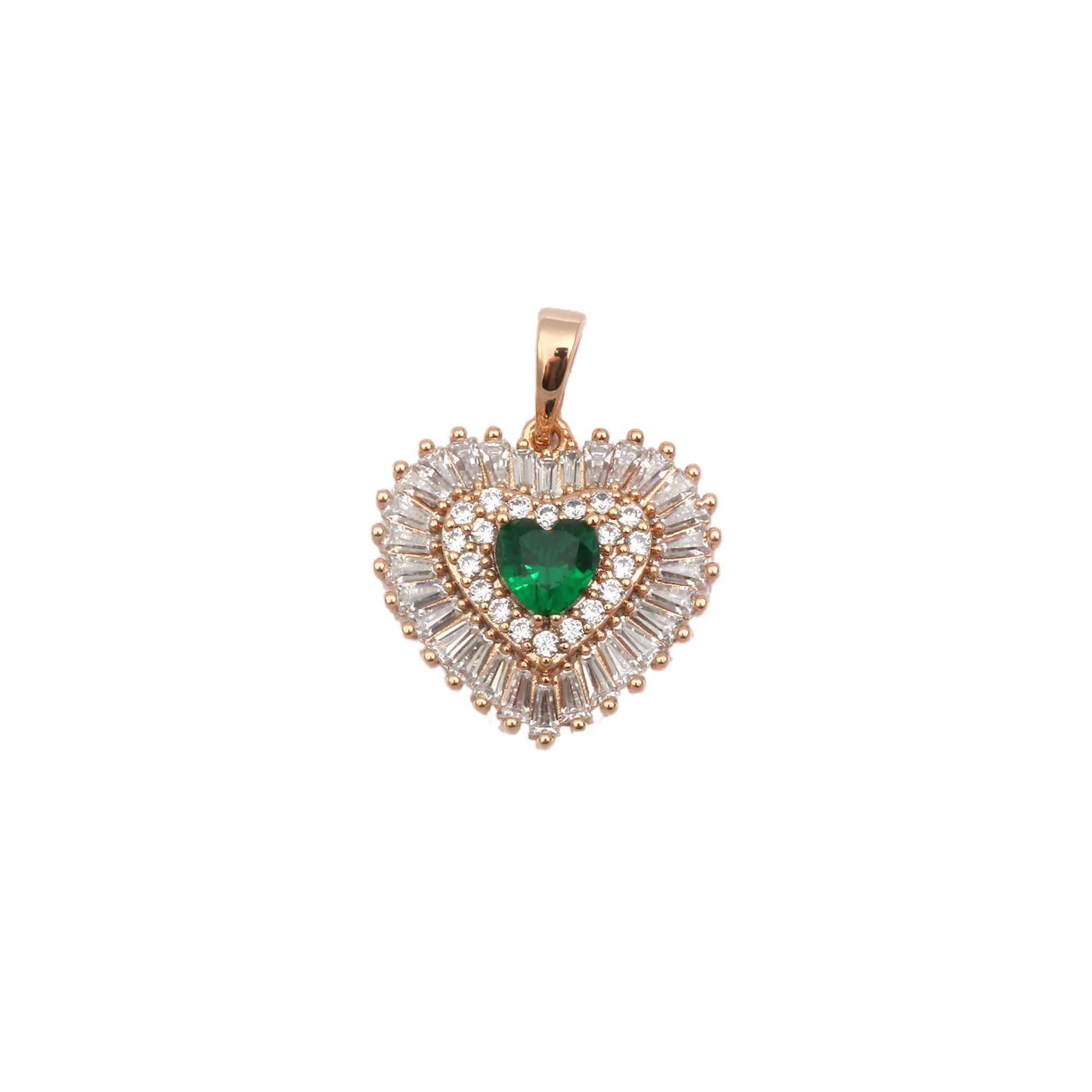 مدال دخترانه قلب برجسته فول نگین سبز و طلایی