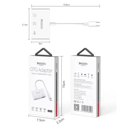 رم ریدر Yesido GS16 USB3.0 OTG Type-C ا Yesido GS16 USB3.0 OTG Type-C card reader — تصویر ۳