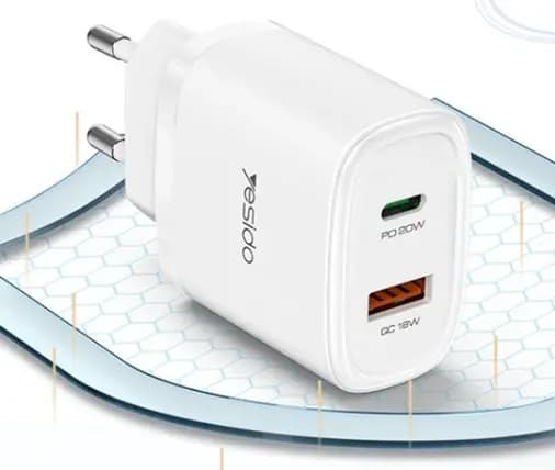 شارژر دیواری فست شارژ Yesido YC47 2Port 20W با کابل TypeC/lightning — تصویر ۴