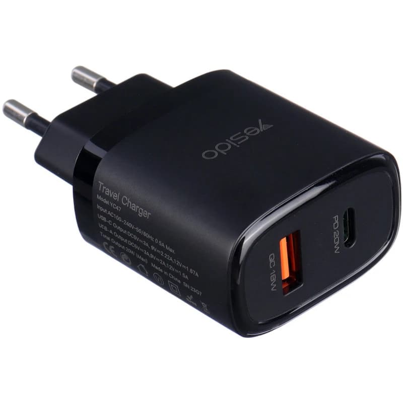 شارژر دیواری فست شارژ Yesido YC47 2Port 20W با کابل TypeC/lightning — تصویر ۲