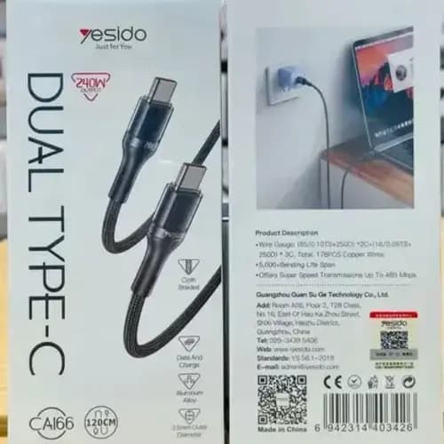کابل دو سر تایپ سی یسیدو (240w) YESIDO CA167 — تصویر ۳