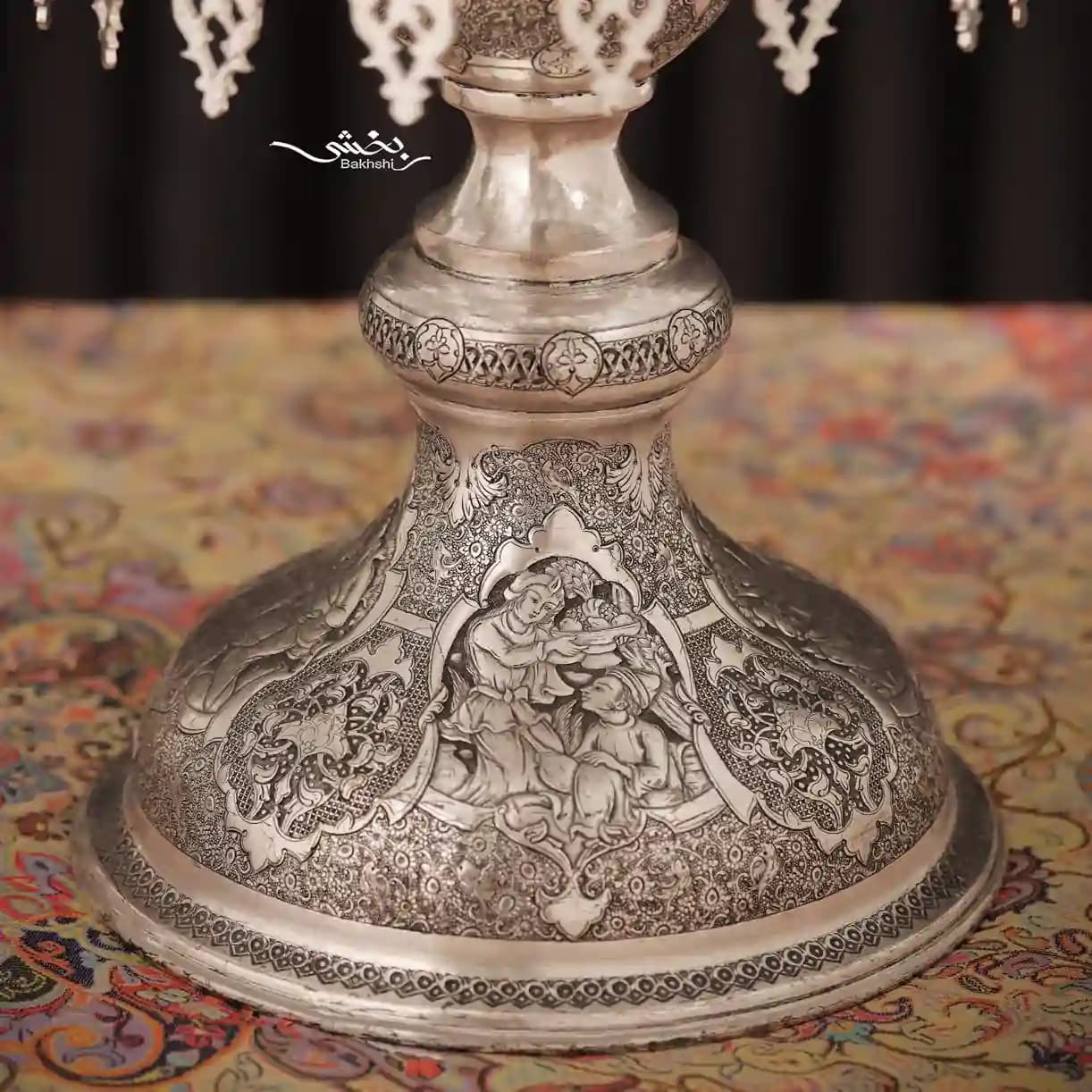 شمعدان نقره لاله قلم مینیاتور اعلا — تصویر ۷