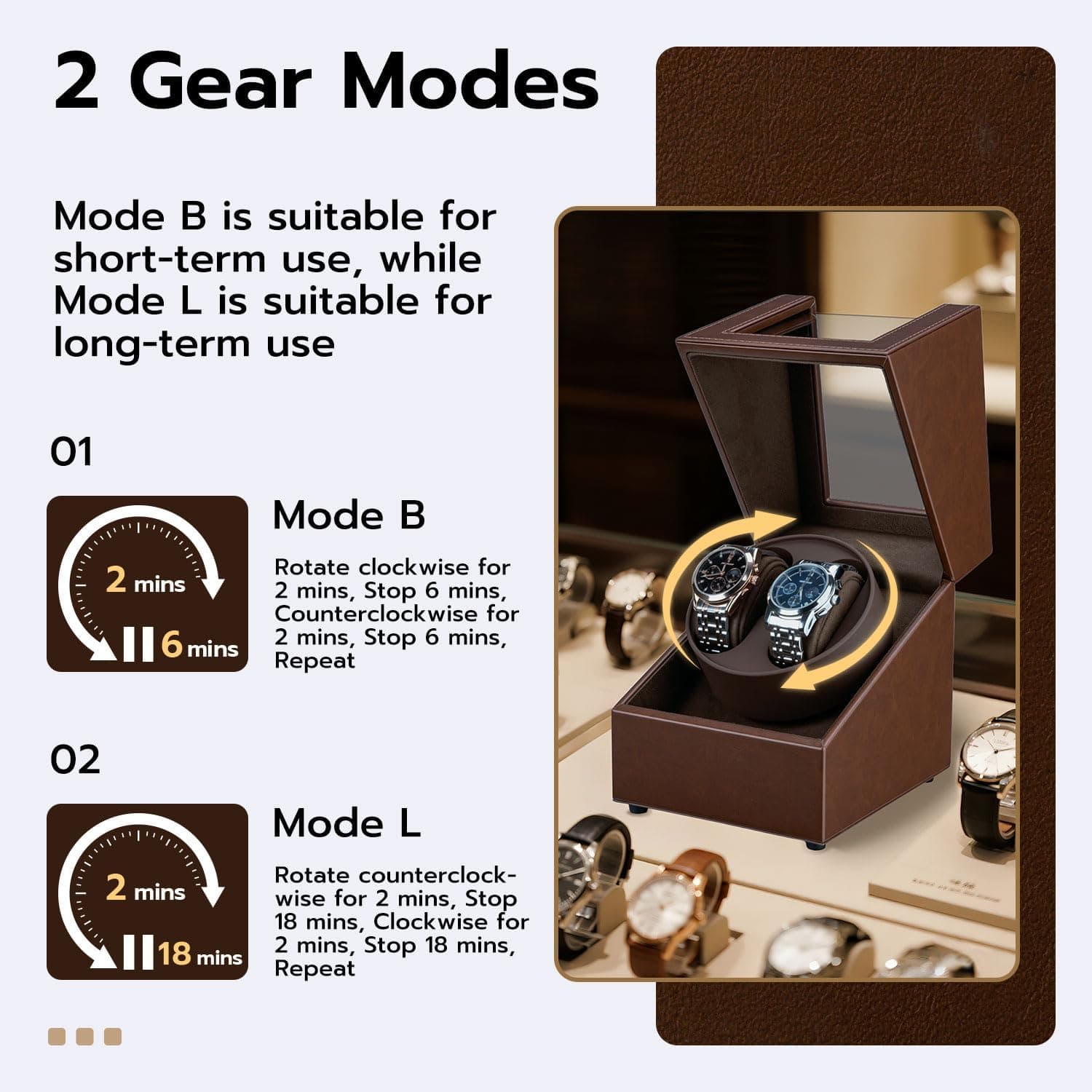 Mcbazel واچ وایندر 2 عددی | Watch Winder قهوه‌ای مدل MT-010067 — تصویر ۳
