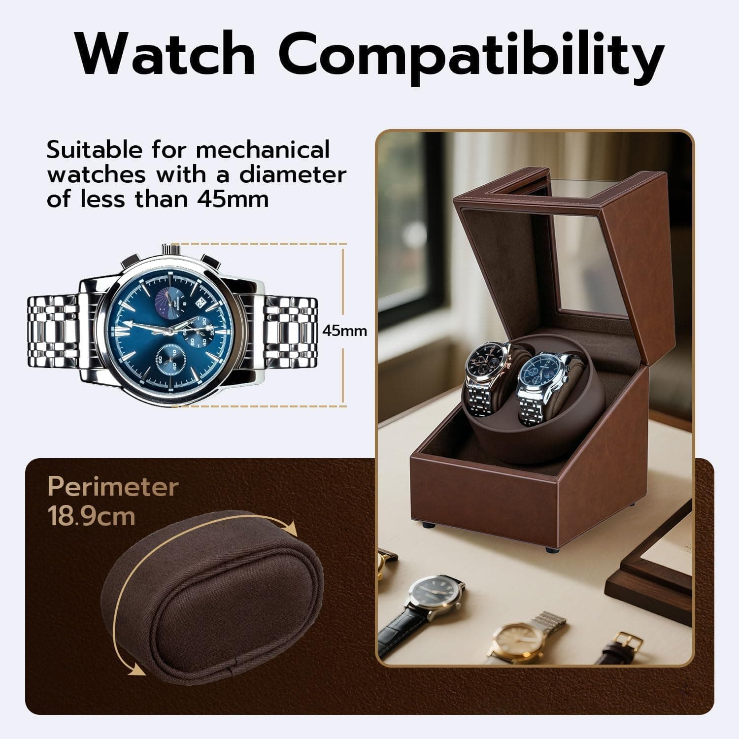 Mcbazel واچ وایندر 2 عددی | Watch Winder قهوه‌ای مدل MT-010067 — تصویر ۲